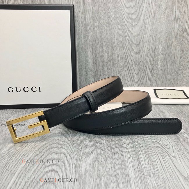 Gucci Slim Black Leather Belt Interlocking Buckle For Women Gucci Slim Black Leather Belt Interlocking Buckle For Women